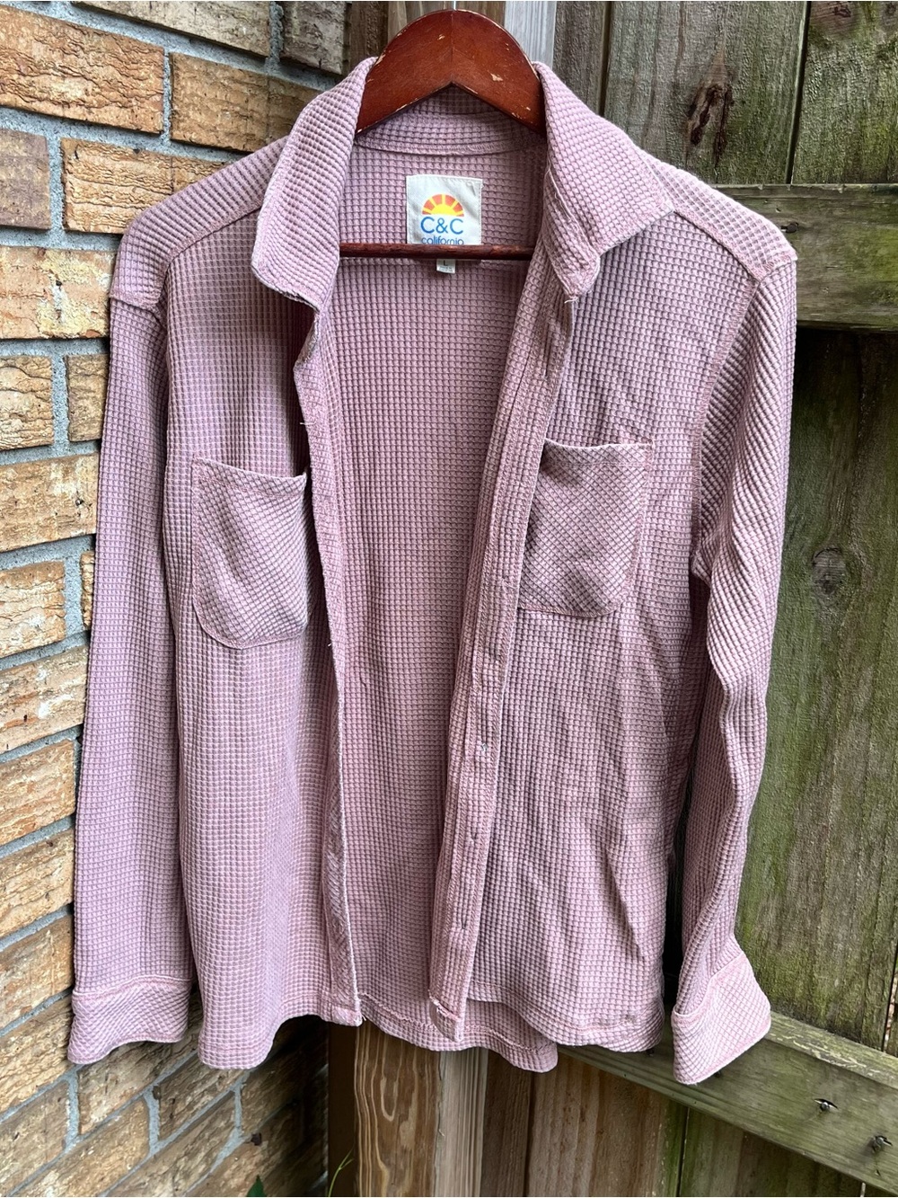 C&C California Mauve Waffle Knit Button-Down Shirt Jacket
